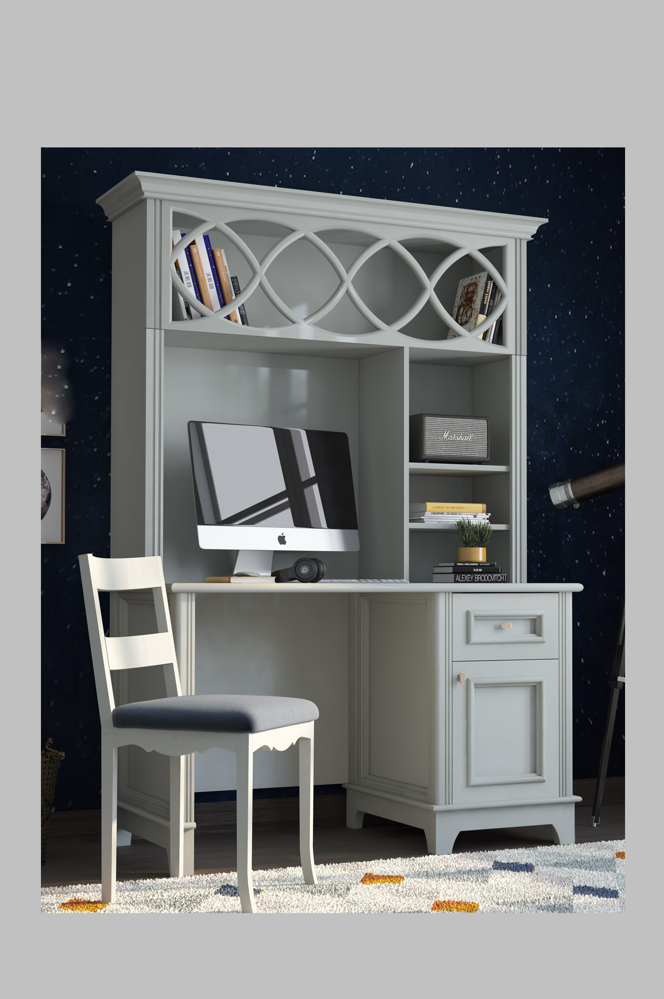 میز تحریر تک لوکا + کتابخانه A (سفید)